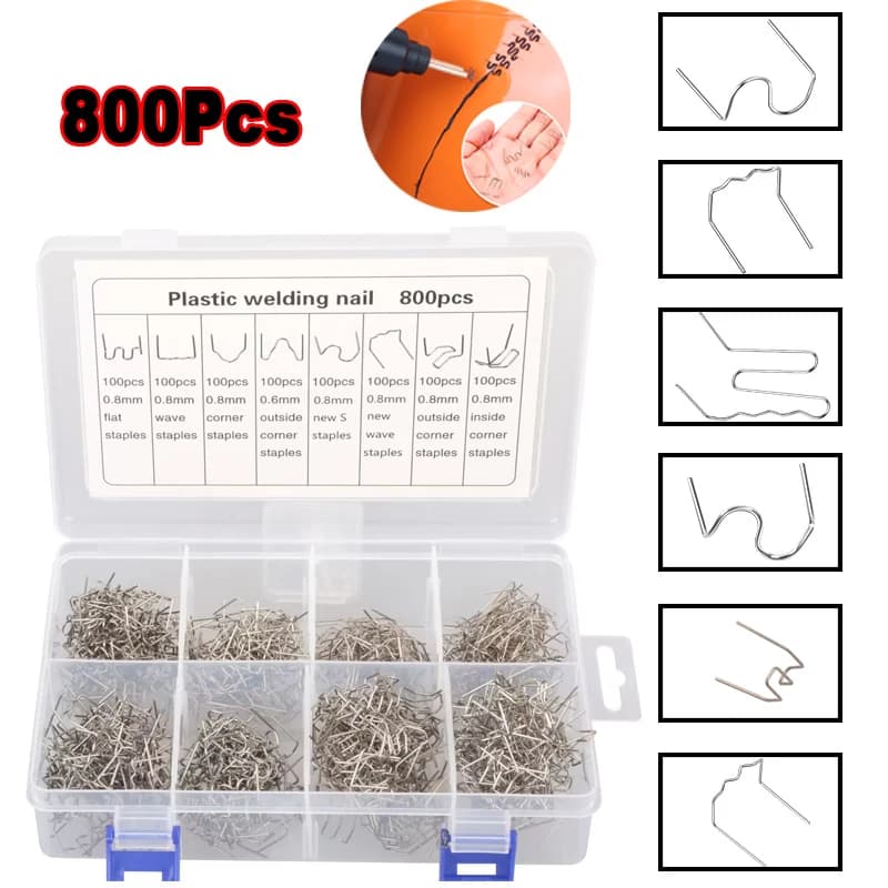 800/600/100PCS Hot Staples Plastic Welding Nail Welding Nail Pre Cut Wave Staples Bumper Repairs Auto Plastic Repair 0.6/0.8mm