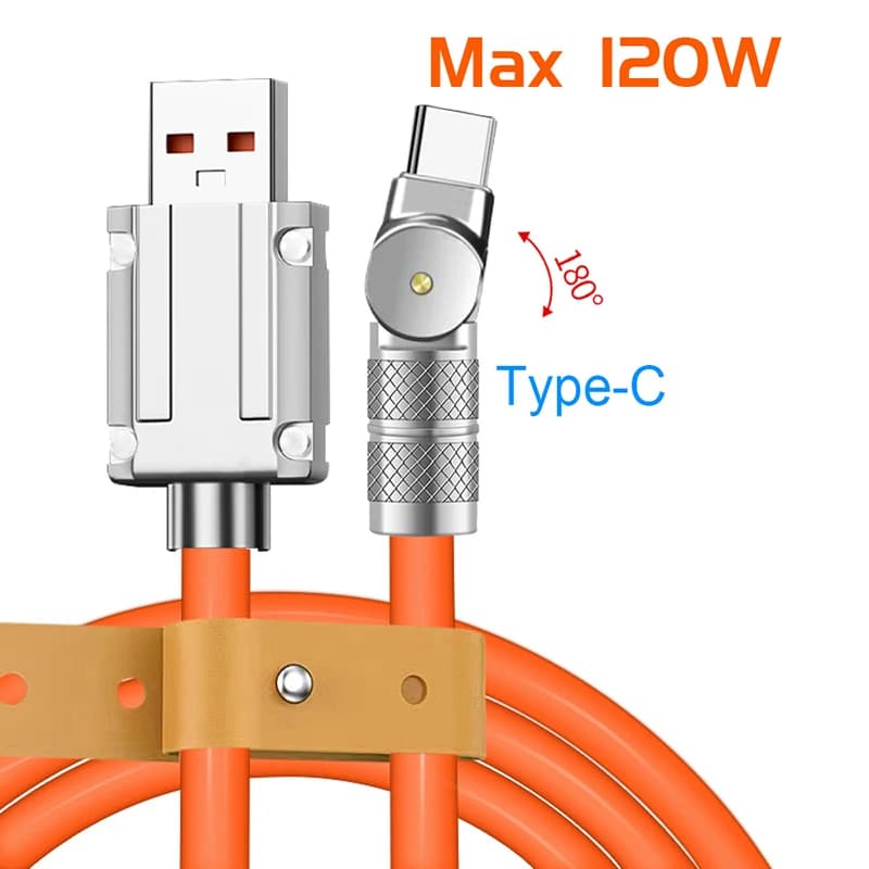120W 7A Fast Charge USB Type C Cable 180 Degree Rotation Elbow Cable for Game for Xiaomi Redmi Honor Phone Charger USB C Cable