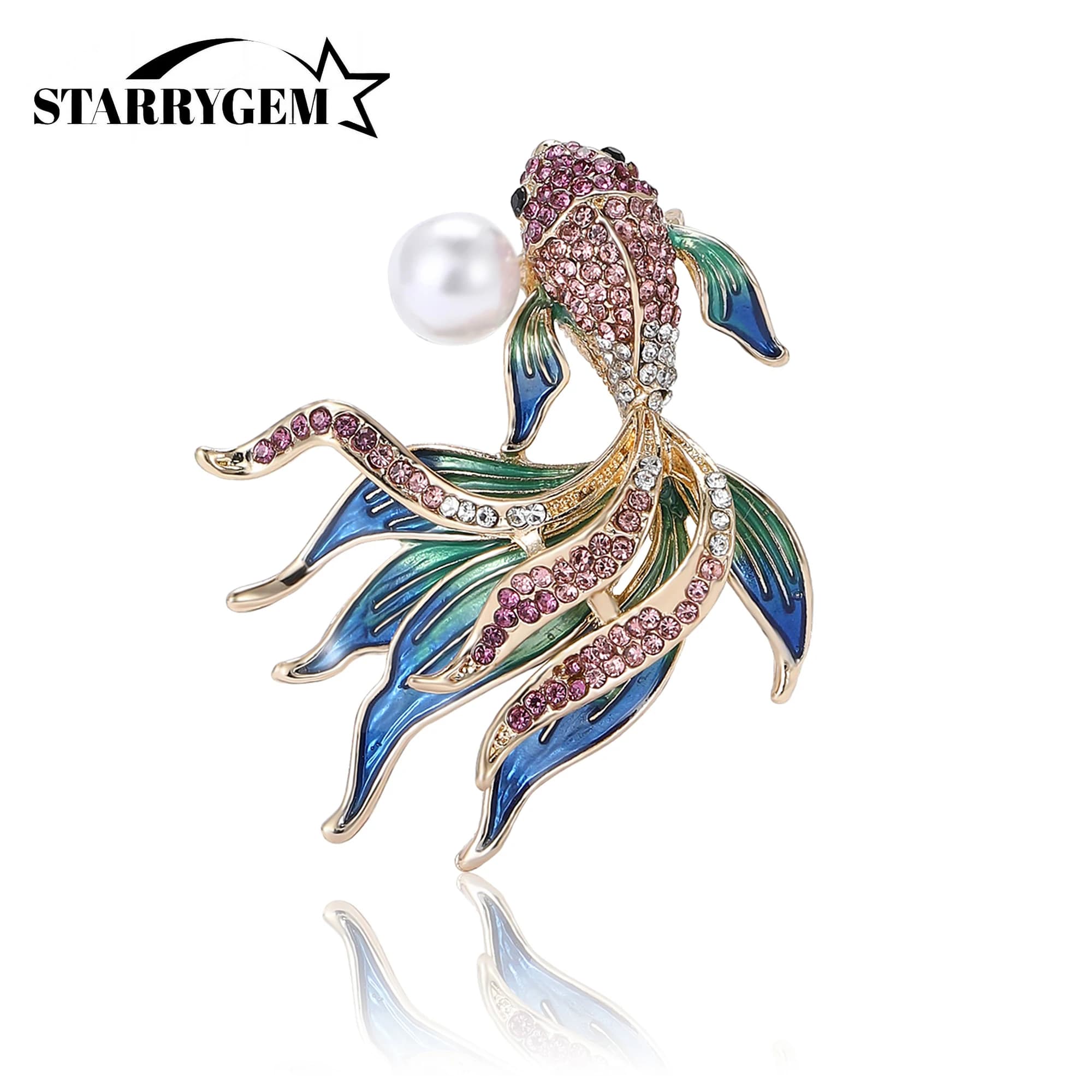 Rhinestone goldfish brooches for women unisex pearl aquatic creature Pins Office Party Friend Gifts Jewelry Accessories