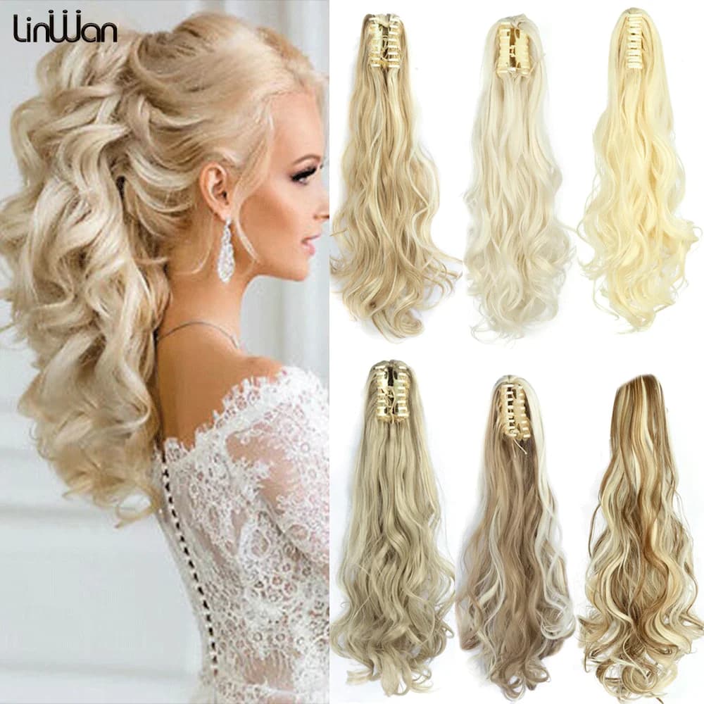 linwan Synthetic 22 inch Claw Jaw Clip On Ponytail Hair Extension Ponytail Extension Hair For Women Pony Tail Hair Hairpiece