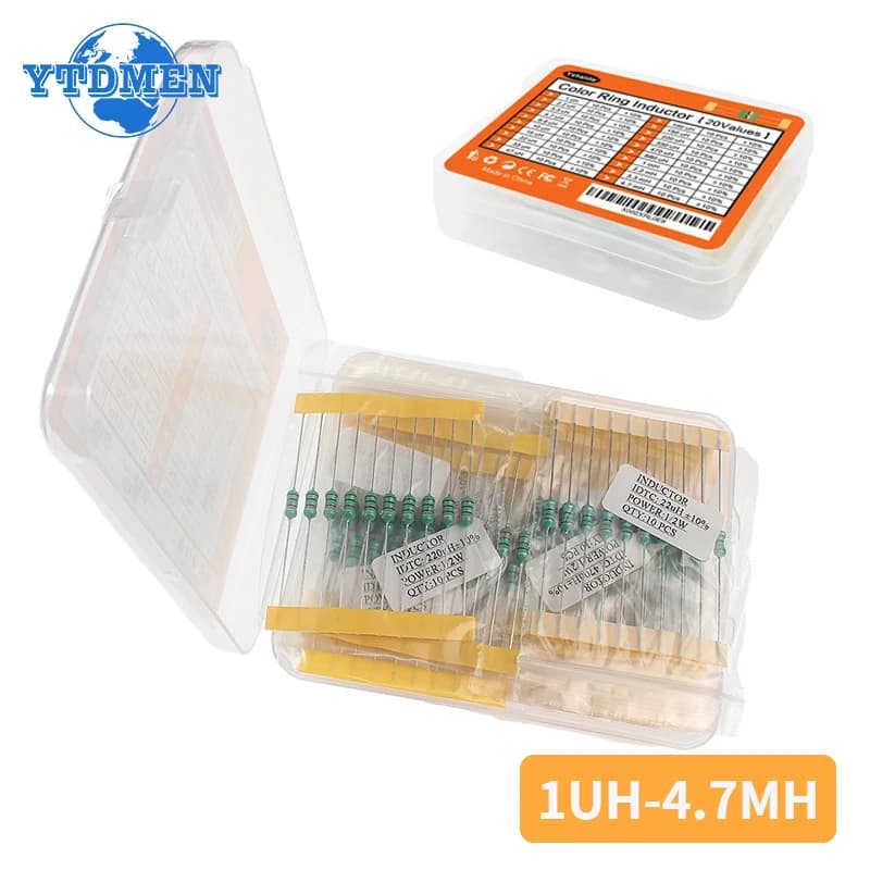 200pcs Inductor Assortment Kit 1UH-4.7MH 20values DIP 0.5W Inductance Color Ring Inductor Assorted Set