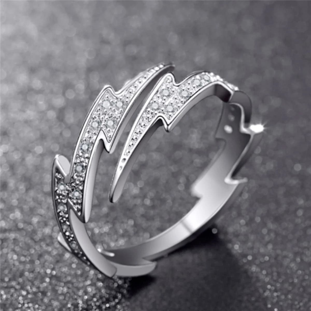 Punk Hip hop Silver Color Zircon Lightning Open Rings for Men Fashion Jewelry Gift Creative Adjustable Ring
