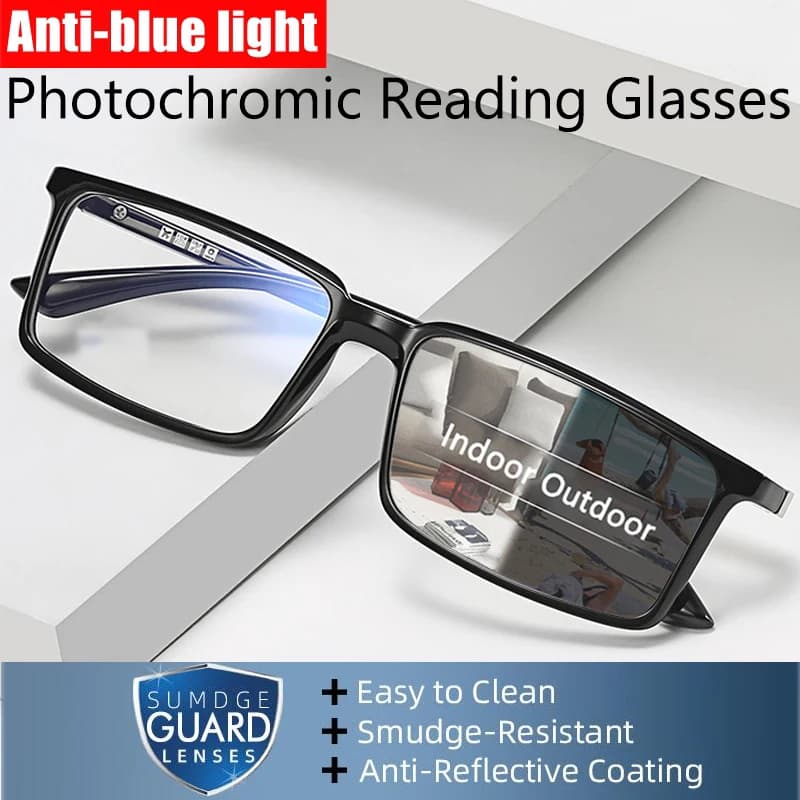 Transition Photochromic Memory TR90 Reading Glasses unisex Fashion Anti-Blue Light Full frame Business Eyewear External Sunshade