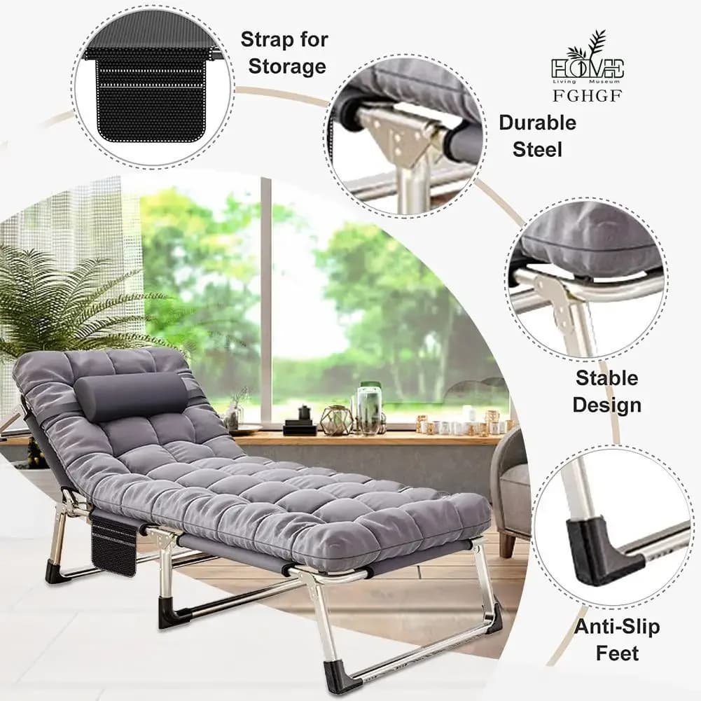 Adjustable Folding Lounge Chairs Multi Angle Sleeping Cot Portable Chair For Outside Beach Lawn Camping Pool