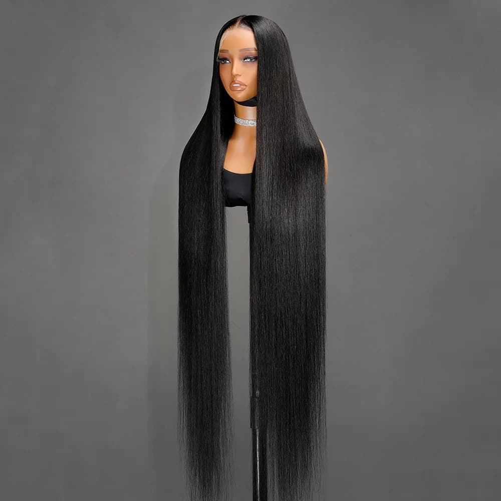 40 Inch Straight Lace Front Wigs Human Hair 200 Density 13x4 HD Transparent Human Hair Lace Frontal Wigs For Women Natural Color