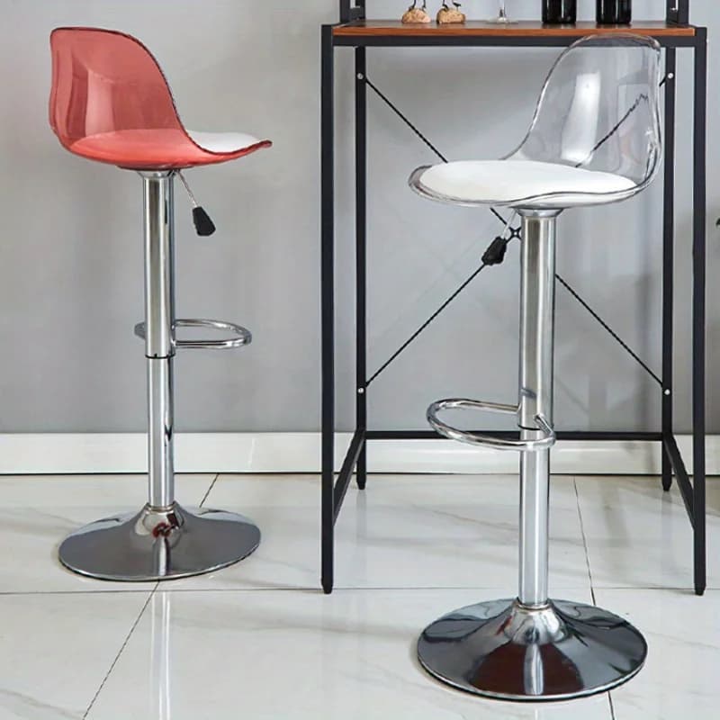 Adjustable Modern Bar Stool with Transparent Backrest Metal Frame Upholstered Seat with Lifting and Rotating Function