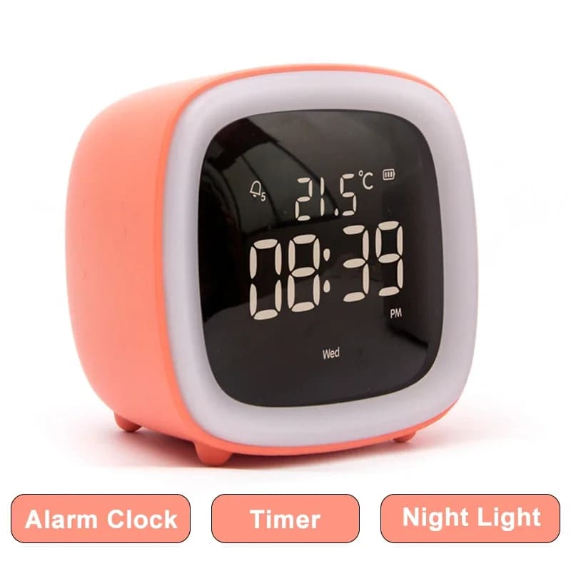 Kid Alarm Clock LED Night Light Digital Display Clock USB Rechargeable Children's Sleep Trainer Bedroom Bedside Desktop Decor