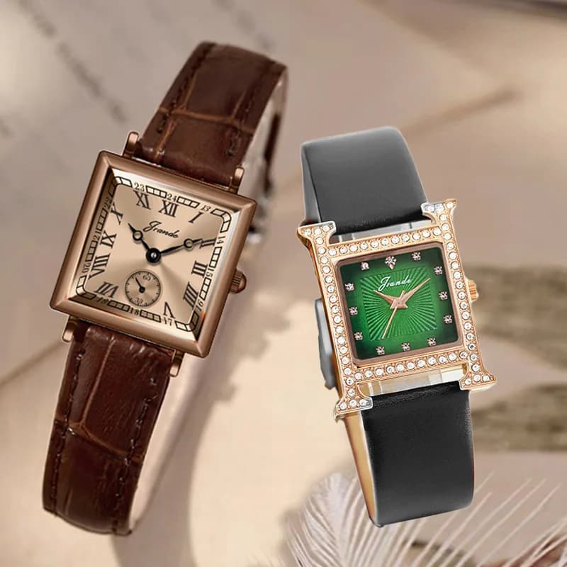 Original Women Watch Brown Leather Elegant Square Dial Female Hand Clock New Waterproof Luxury Brand Ladies Wristwatches Black