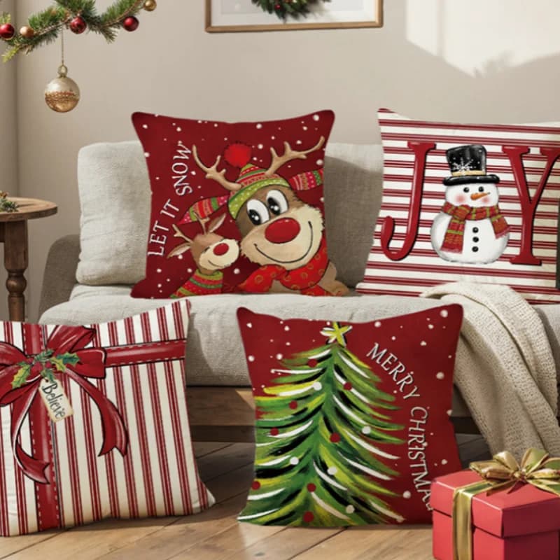 2025 Linen Christmas Cushion Cover Santa Claus Snowman Elk Merry Christmas Decor for Home Sofa Pillow Cover Ornaments Pillowcase