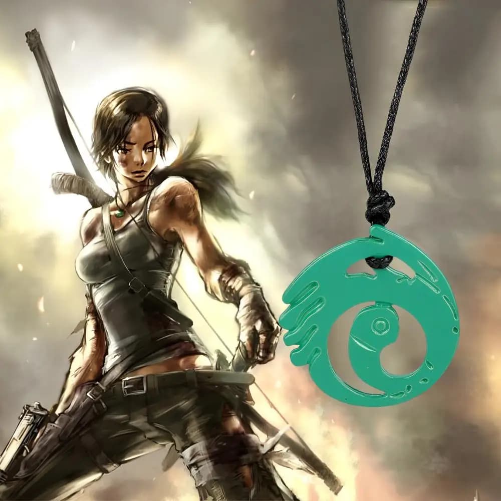 Game cosplay Tomb Raider Lara Croft Pendant Necklace Unisex hollowed green Necklace jewelry accessories fans gifts