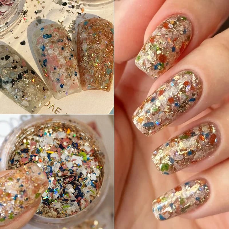 Glitter Shell Nail Powder Platinum Foil Decoration Mixed Gold Nail Sequins DIY Nail Charm Manicure Nail Products DIY Material