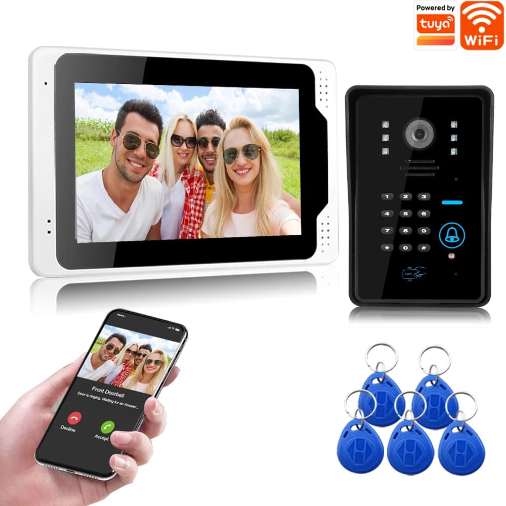 SYSD Tuya Smart Home IP WIFI/Wired Video Doorbell Apartment Video Intercom1080P Camera Night Vision with RFID Password Unlock