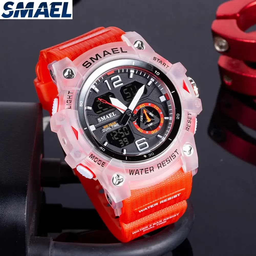 SMAEL Men's Outdoor Cool Dual Display Waterproof Glow Electronic Watch 8007 Outdoor Transparent Watch