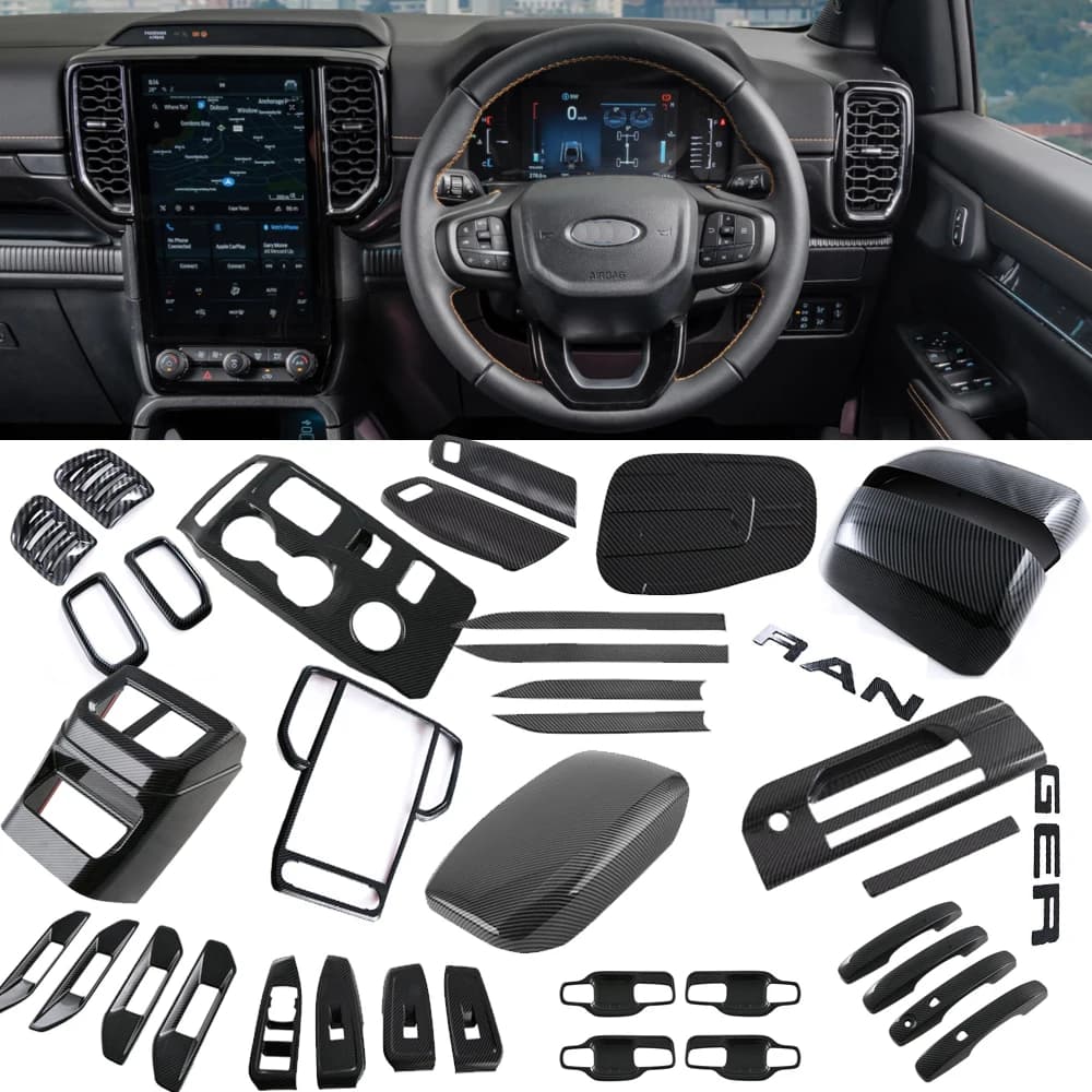 For Right Hand Drive Ford Ranger T9 2023+ ABS Carbon Fiber Pattern Car Interior Exterior Cover Trim Decoration Auto Accessoreis
