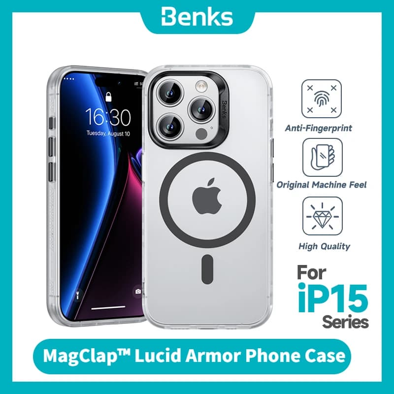 Benks MagClap™ Lucid Armor Phone Case for iPhone 15 Pro Max Anti-fingerprint Protective Case Supports Wireless Charging