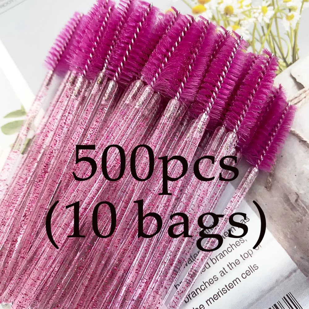 500Pcs Crystal Eyelash Makeup Brush Diamond Handle Mascara Wands Eyelash Extension Tool Disposable Spoolie Wands for Mascara