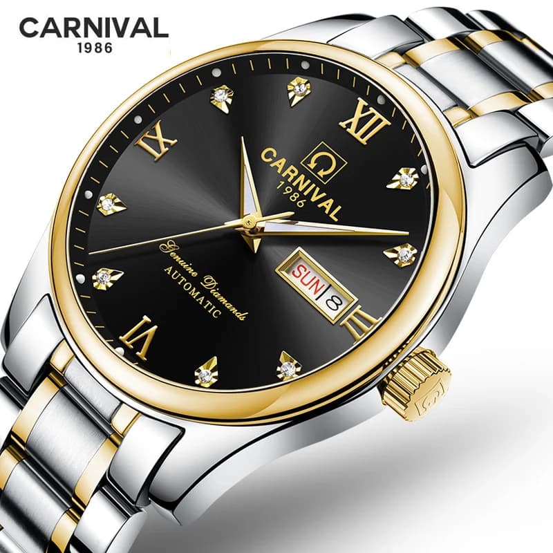 Carnival Fashion Mechanical Watch for Men Stainless Steel Waterproof Calendar Mens Watches Top Brand Luxury Carnival Wristwatch