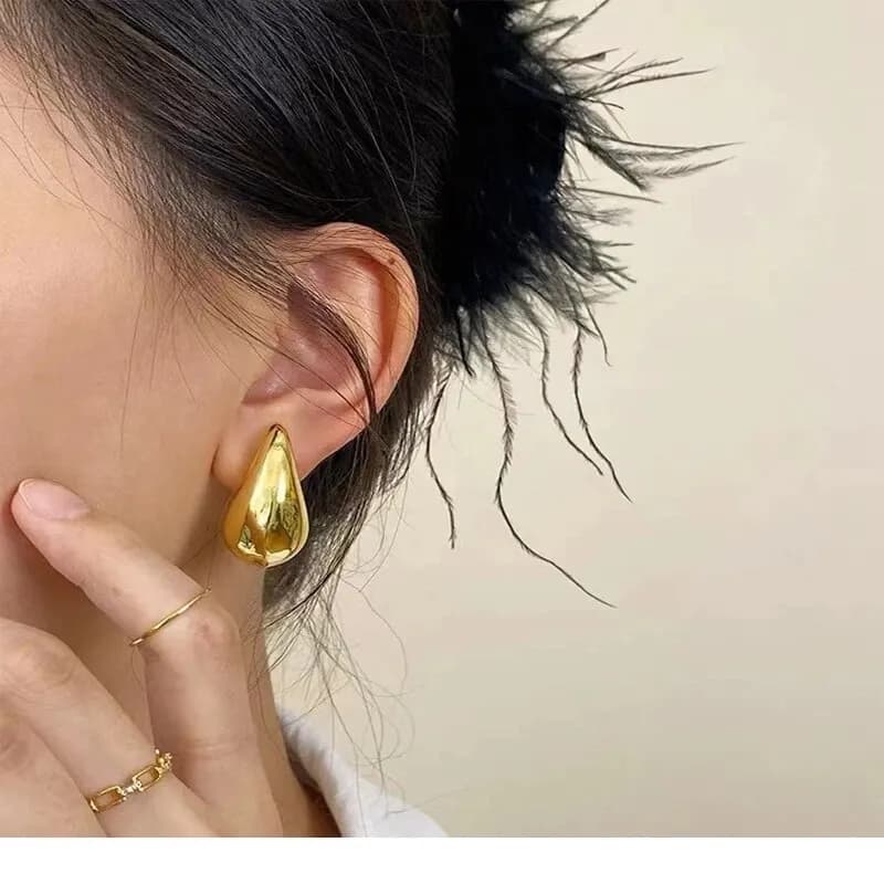 Light Weight CCB Gold Plated Water Drop Stud Earrings for Women Statement Chunky Dome Teardrop Earrings