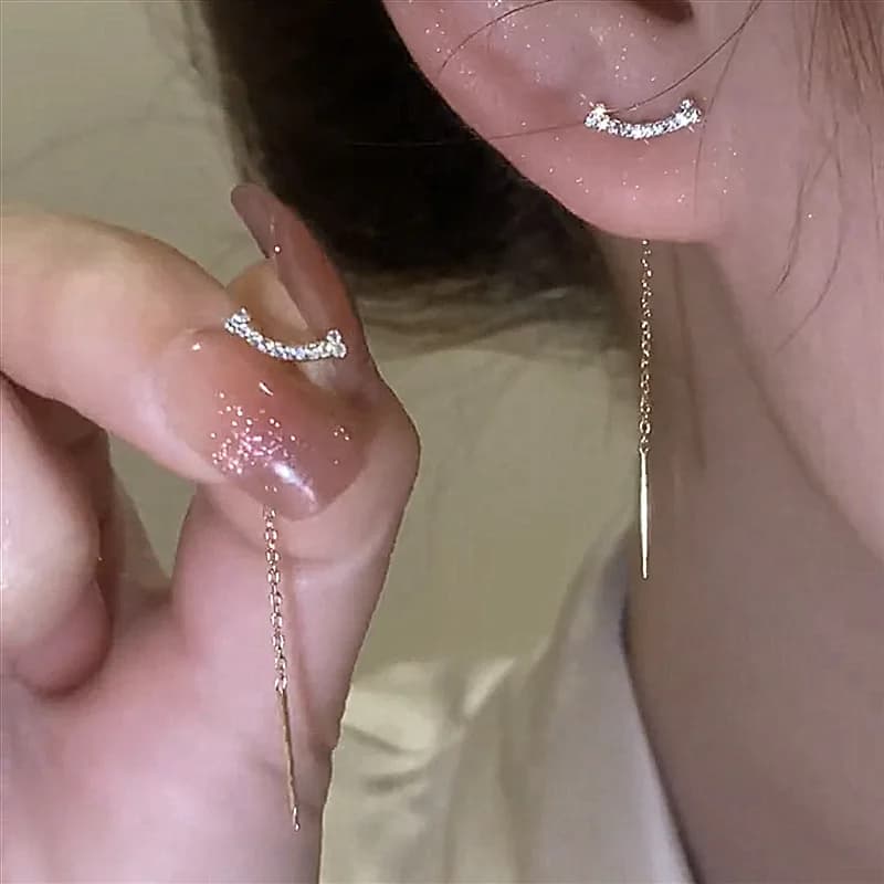 2023 Trendy Long Wire Tassel Thread Chain Climb Star Heart Beads Pendants Drop Earrings Women's Rhinestone Accessories Jewelry