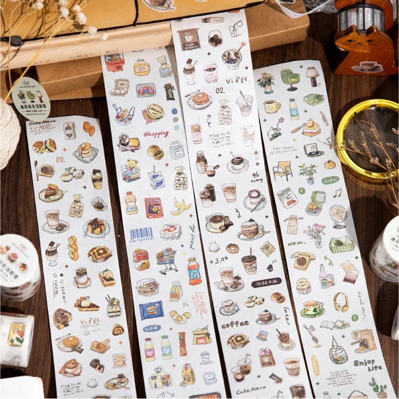 200 cm/ Rolls INS Masking Tapes Coffe Bread Cafe Decorative Label Stickers for Journal Scrapbooking Diary Album Stationery Tape