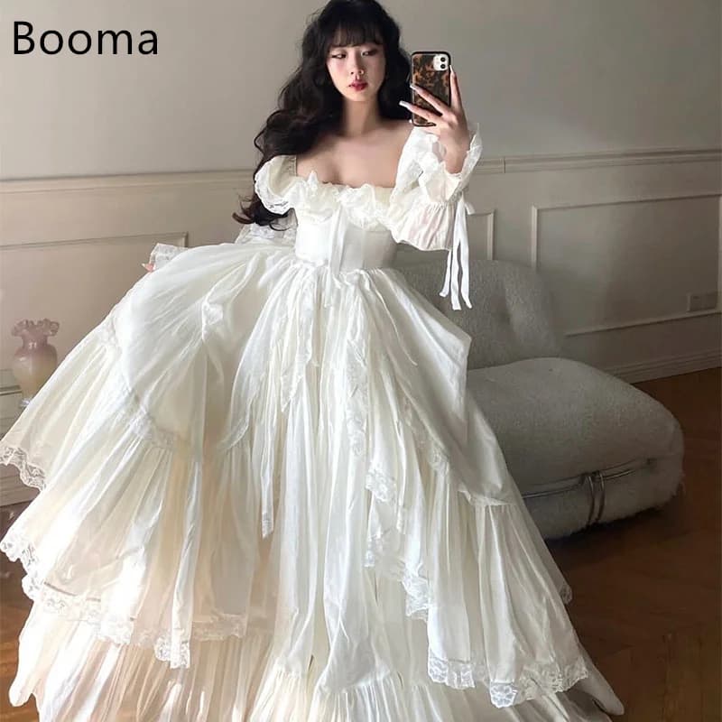 Booma Simple A-Line Wedding Dresses Lace Floor-Length Full Sleeve Bow Brides Gown Custom Made 2025
