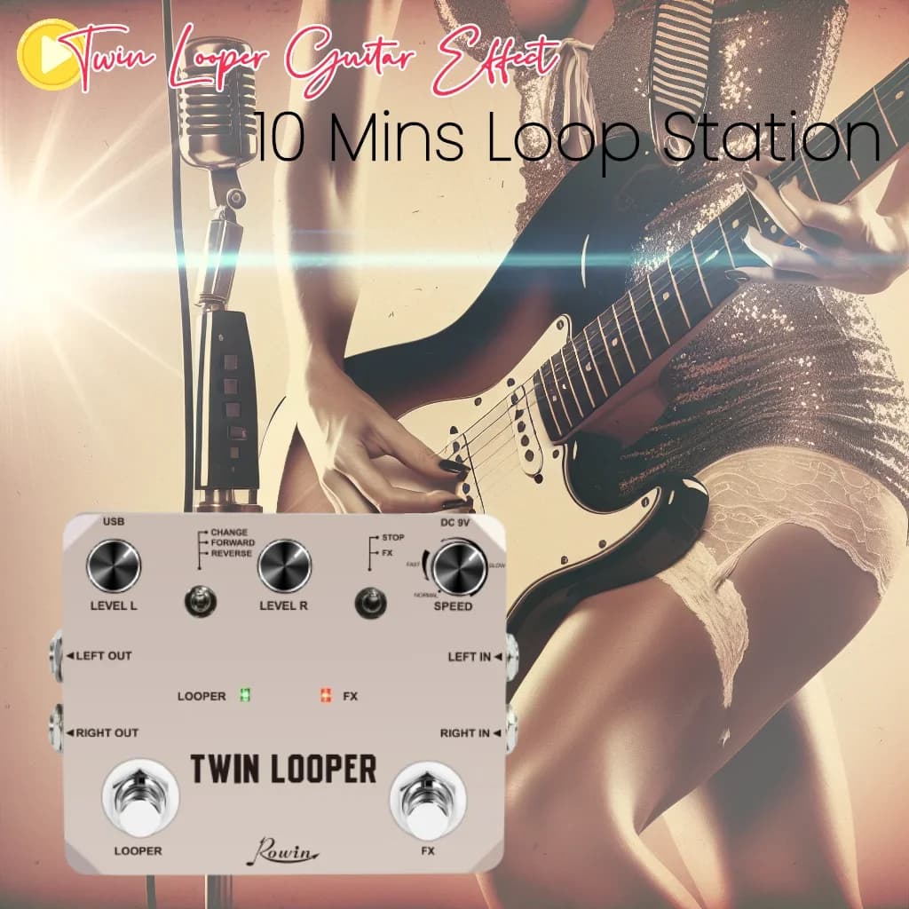Rowin Twin Looper Electric Guitar Effect Pedal Loop Station Box 11 Types Play Modes Stereo Input/Output 10 Mins Recording Rowin