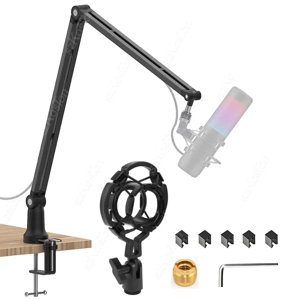 Adjustable Metal USB Condenser Mic Stand for Gaming Streaming - Scissor Boom Arm with Suspension for A8 A6V K688 K669 K658