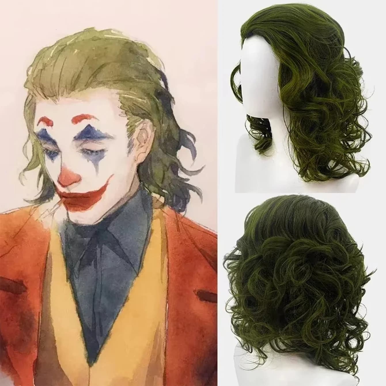 Anime Cosplay Wig Wavy Curly Synthetic Green Short Men Wig For Party Halloween High Temperature Fiber