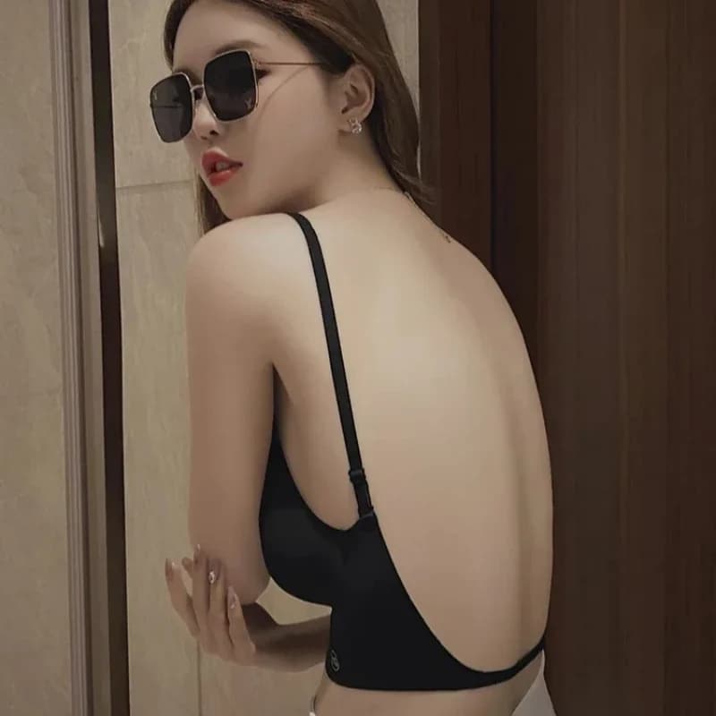 Sexy Large Backless Bra for Women, Beautiful Back Sling Underwear, Thin Section, Seamless Small Chest Gathered, Strapless Bra