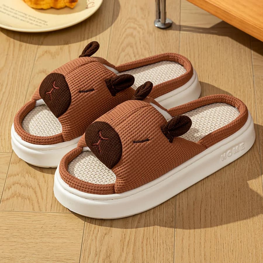 Cute Cartoon Flax Summer Women's Indoor Slippers Bedroom Soft Thick Sole Anti slip and odor proof Fashion Leisure Home Shoes