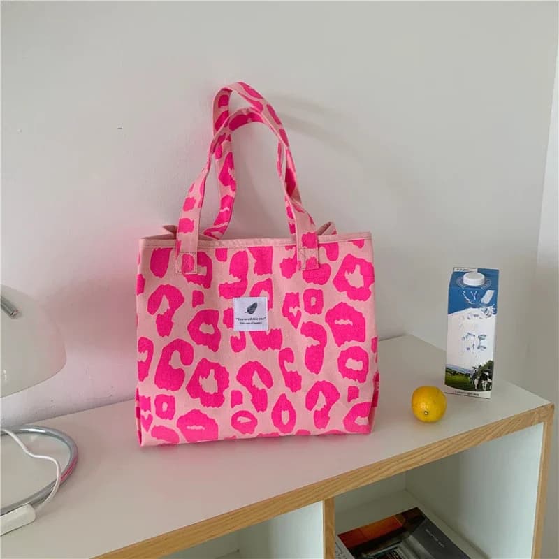 New Fashion Pink Leopard Print Women Handbag Large Capacity Single Shoulder Bag Portable Shopping Bag Student Book Bag Tote