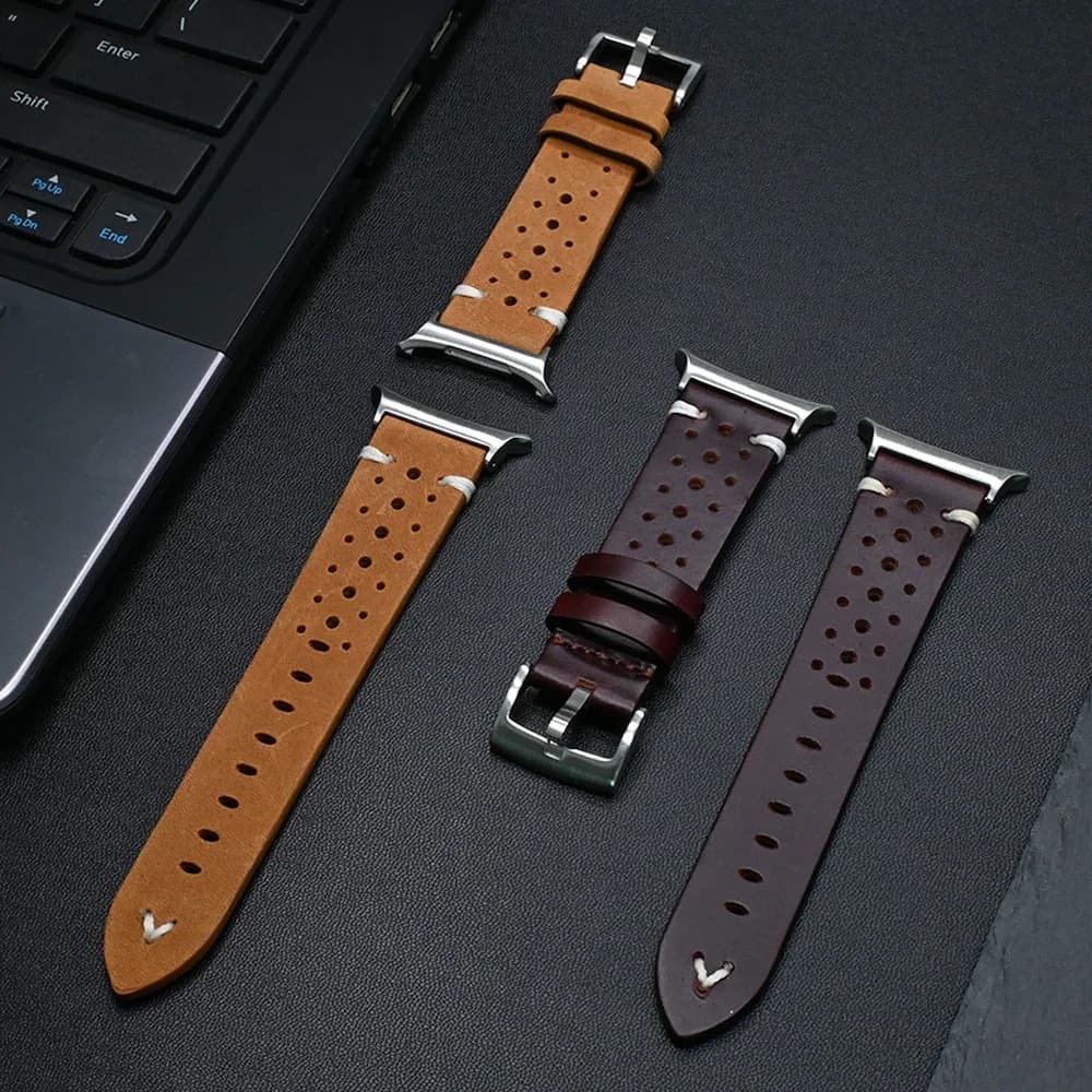 Genuine Leather Strap for Samsung Galaxy Watch Ultra 47mm Men Breathable Band for Galaxy 47mm Ultra No Gaps Curved End Bracelet