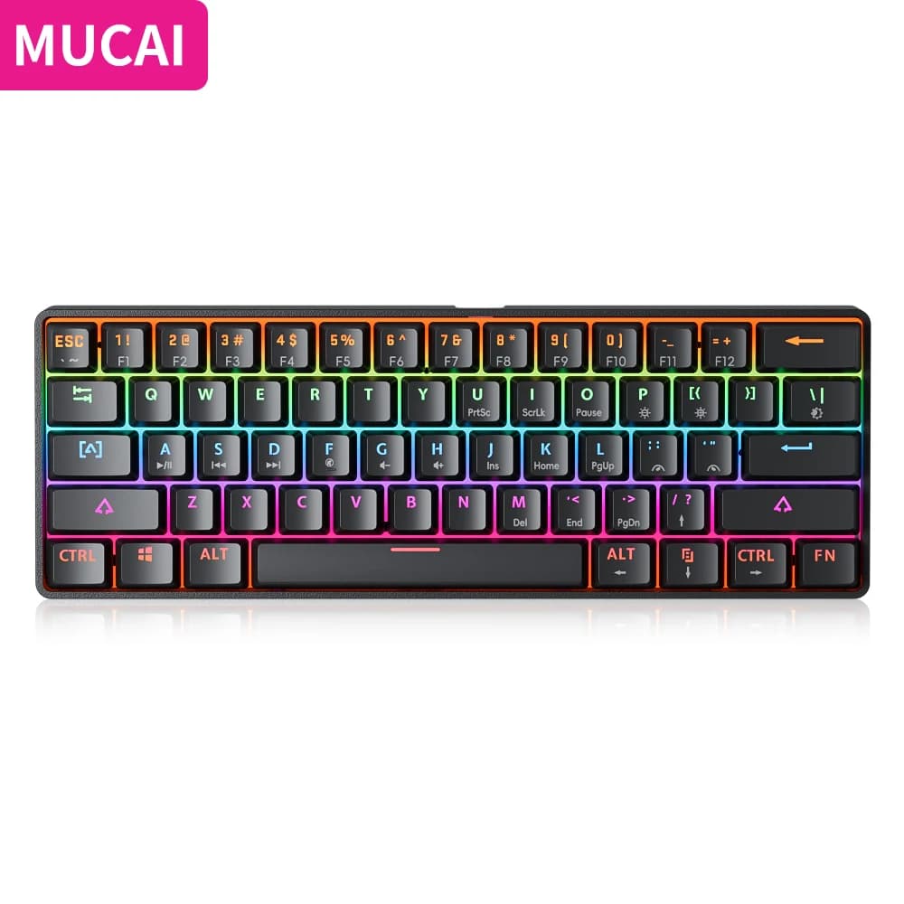 MUCAI MKA610 RGB USB Mini Mechanical Keyboard Red Switch 61 Key Wired Computer Notebook Portable Keyboard Pure Black