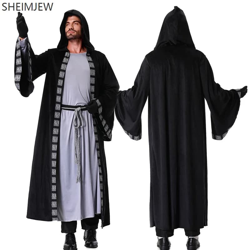 Medieval Religious Wizard Priest Cosplay Robes Halloween Day Of The Dead Men Vampire Fancy Dress Carnival Party Stage Dress Up