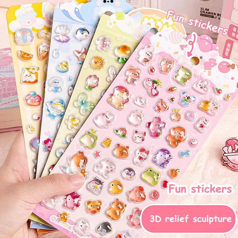 1pc Cute Creative 3D Relief Stickers DIY Diary Stationery Stickers Cute Aesthetic Decoration Stickers Funny Waterproof Stickers