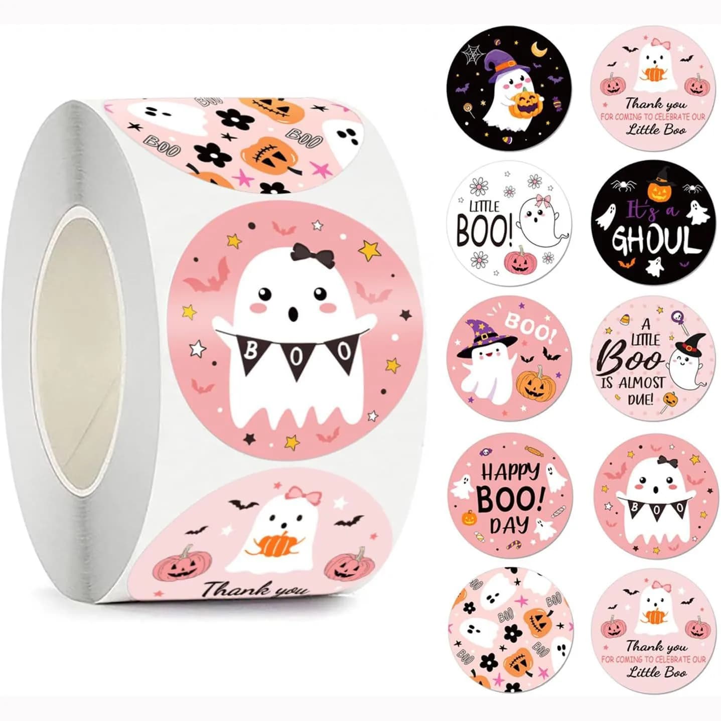 100-500pcs Cute Halloween Ghost Sticker, 2.5cm White Ghost Label for Envelope Gift Card Candy Bag Party Supplies