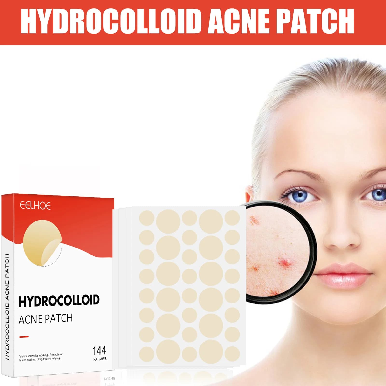 Hydrocolloid Acne Patches 2 Sizes Invisible Makeup-Friendly Pore Care Acne Pimple Patch Breathable for Comedones Treatment