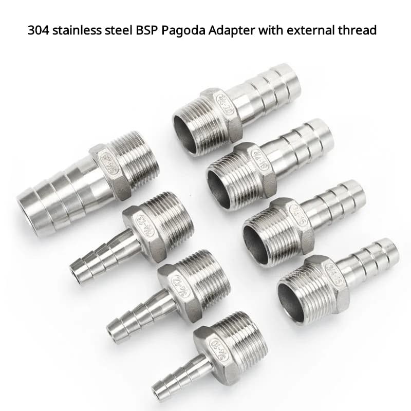 6mm 8mm 10mm 12mm 1/2" 1/4" 3/8" 1/8" 304 Stainless Steel BSP Male Thread Pipe Fitting Barb Hose Pagoda Joint Coupling Connector