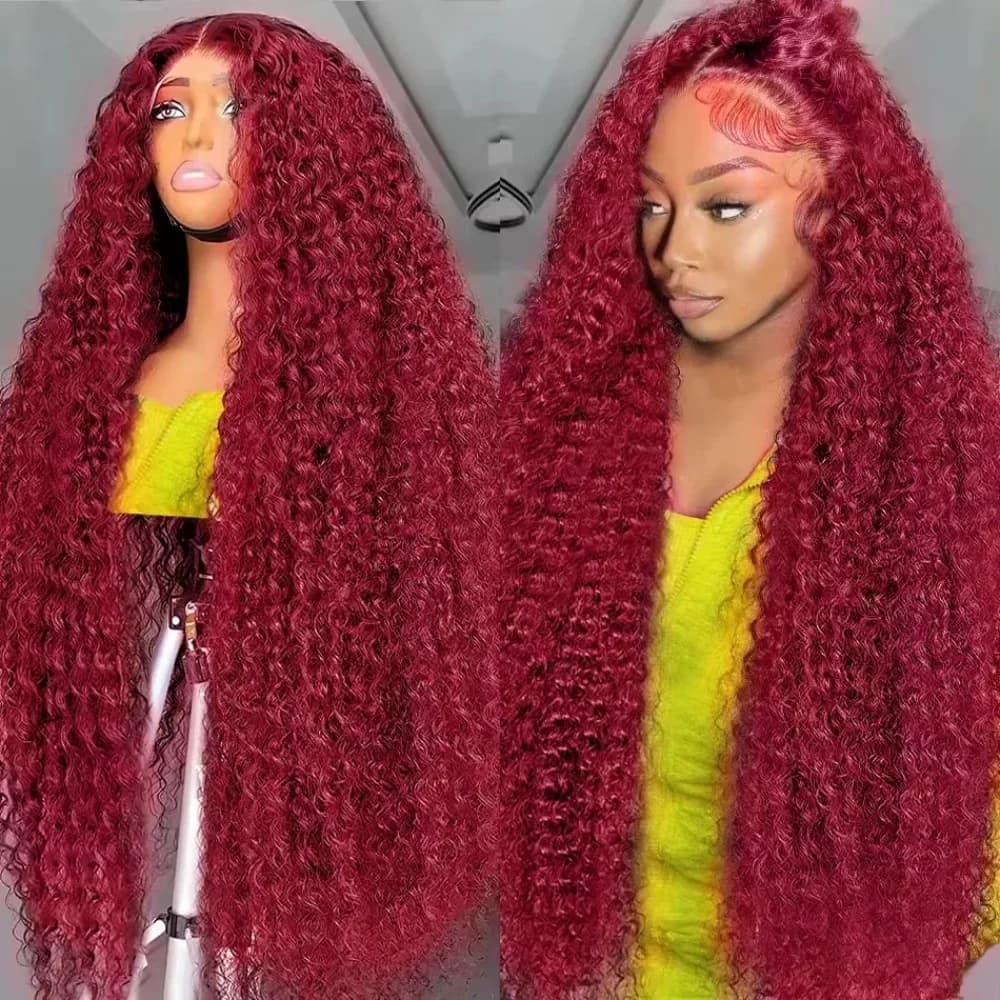 99J Burgundy Deep Wave 13x6 HD Lace Front Wig Red Colored 13x4 Lace Frontal Human Hair Wigs For Women