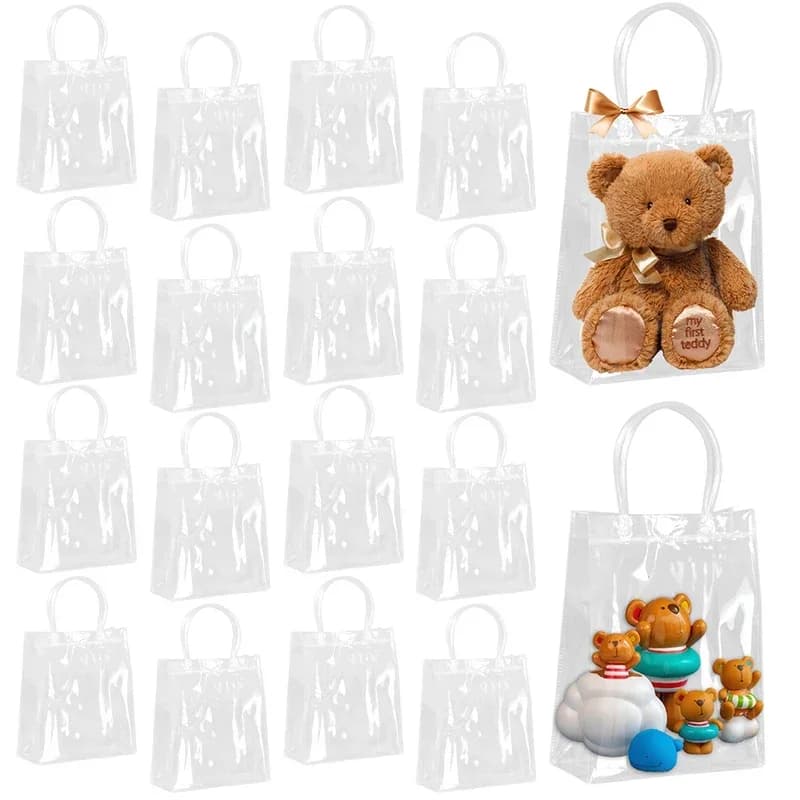 10/20 transparent gift bags with handles for weddings, birthdays, parties, candy, gift packaging, reusable tote bags for Christm