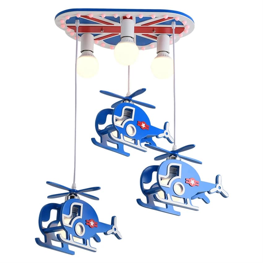 Blue helicopter E27 bulb pendant lighst kids room lamp airplane light cartoon bedroom room lamp LED energy-saving ceiling light