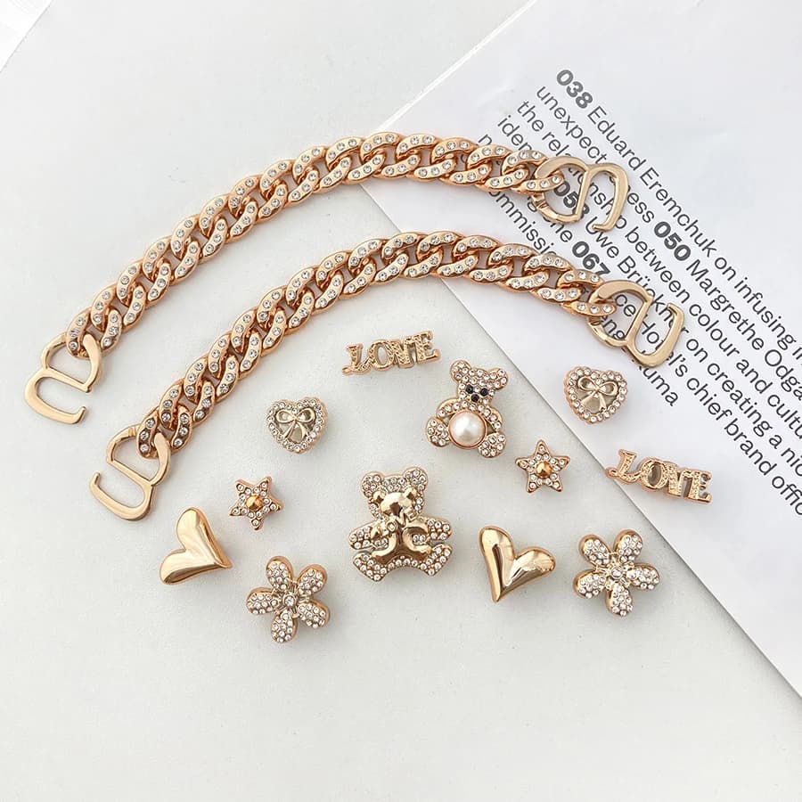14pcs Sparkling Luxury Bear Detachable Shoes Decorations Chain Charms Buckles Suitable For Clogs Bag Hat Party Gift Idea