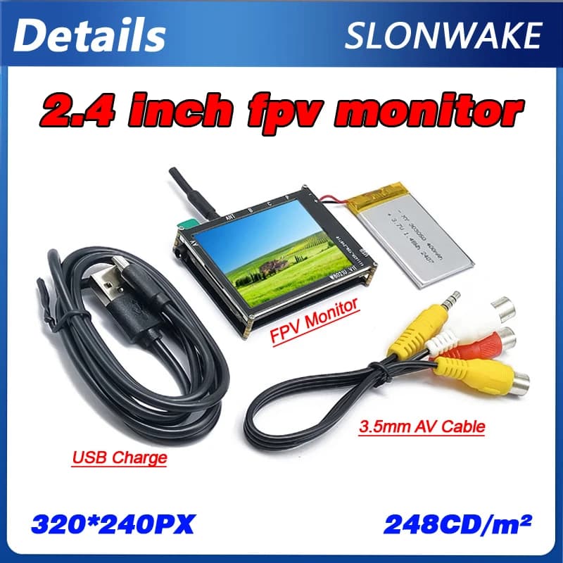 Micro 5.8G 56CH 2.4 Inch LCD 480x320 Auto Search FPV Monitor Build-in Battery For RC Multicopter FPV Drone Part