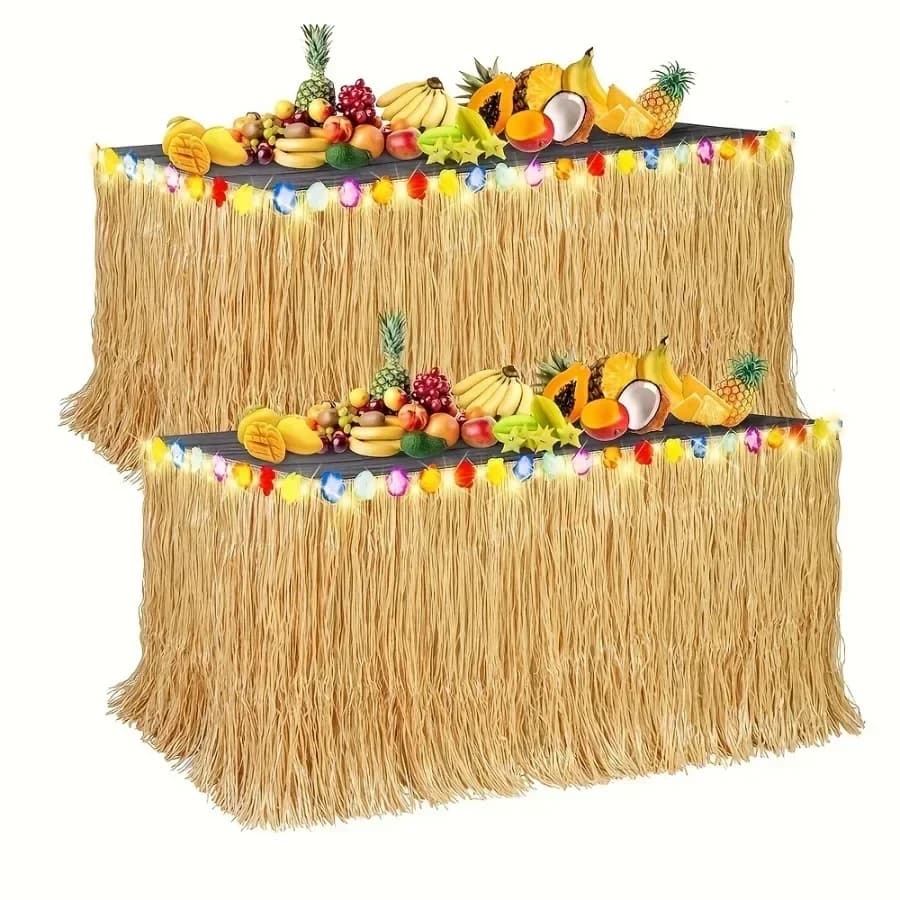 Vibrant Tropical Hawaiian Table Skirt, Easy-Hang & Reusable Decor for Party, Luau & Outdoor Events - Summer Party Decor