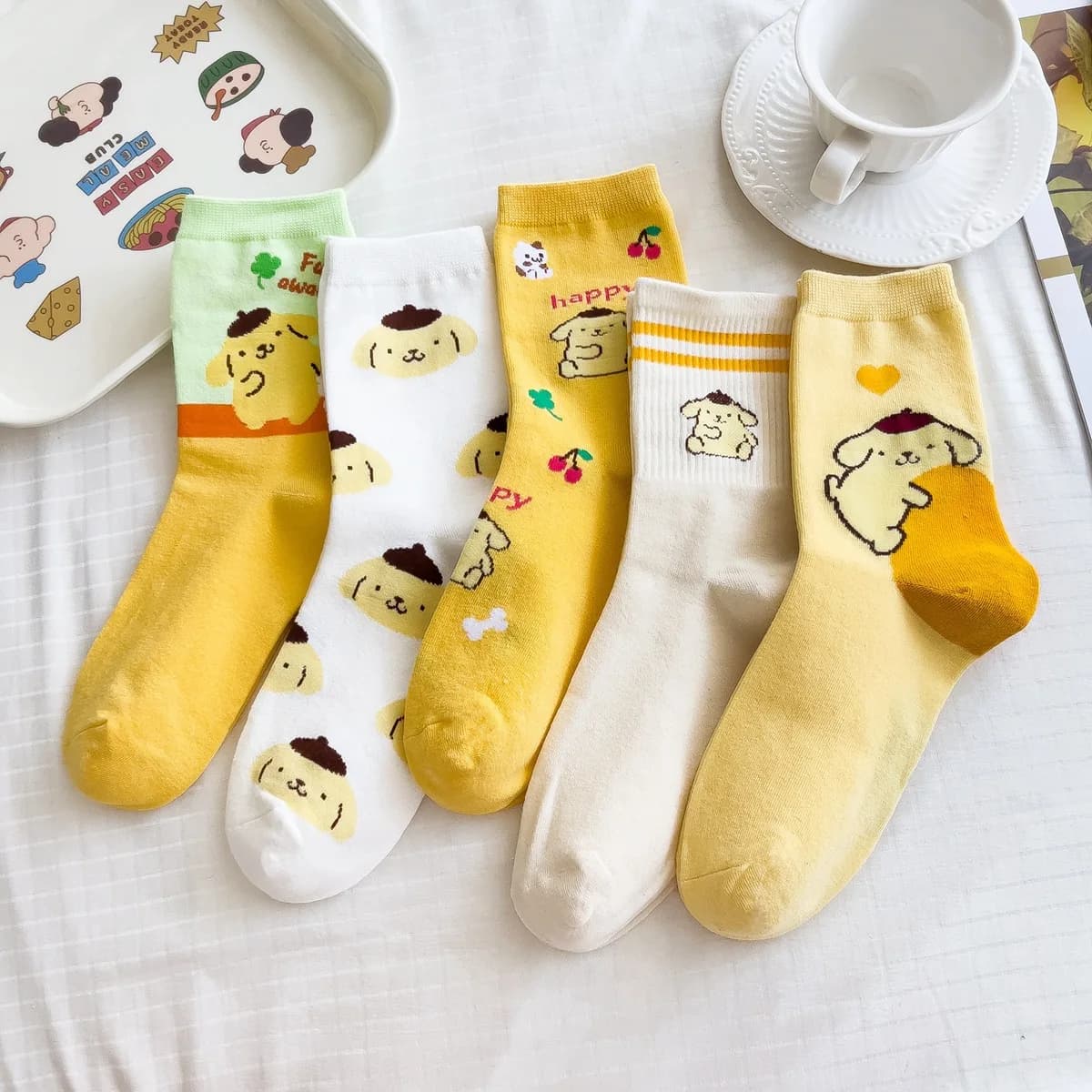 Sanrio Mymelody Cinnamoroll Pom Pom Purin Mid Length Socks Ins Breathable Minimal Design Leisure Sports Socks Girls Gifts Lovely