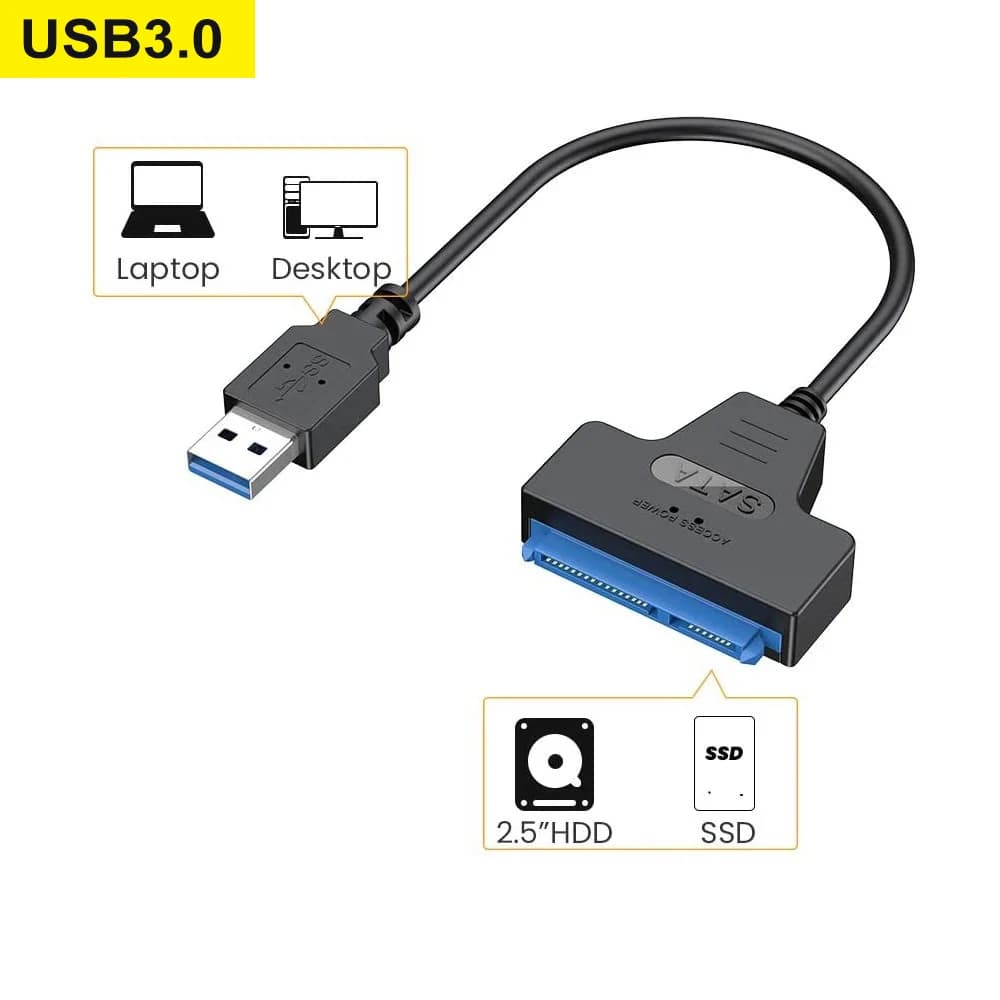 SATA to USB 3.0 Type-C Cable Up to 6 Gbps for 2.5 Inch External HDD SSD Hard Drive SATA 3 22 Pin Data Transfer Adapter