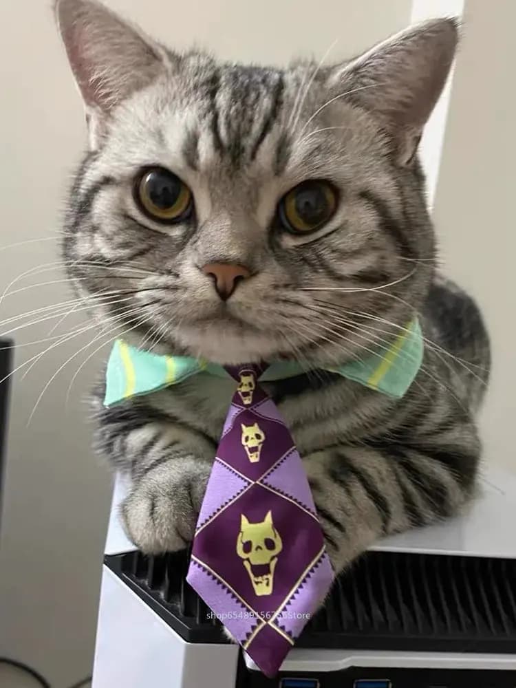 Anime JoJo's Bizarre Adventure Mini Pet Dog Cat Tie Cosplay Giorno Bruno Jotaro Animal Necktie Christmas Accessories Props