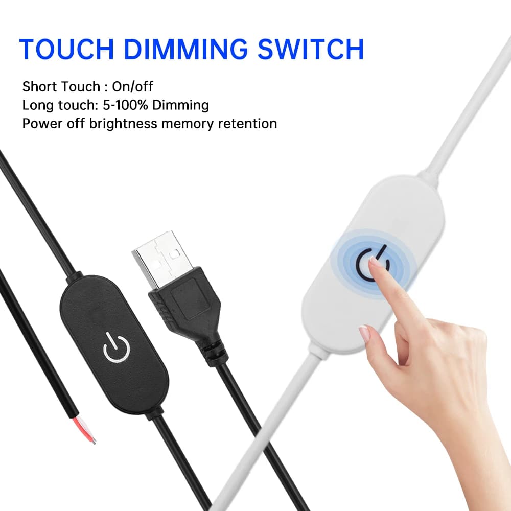 DC5V/DC12-24V 2A USB Touch Dimming Switch Cable 1.5M Dimmer Controller for Single Channel LED Strip Lights 1.5M