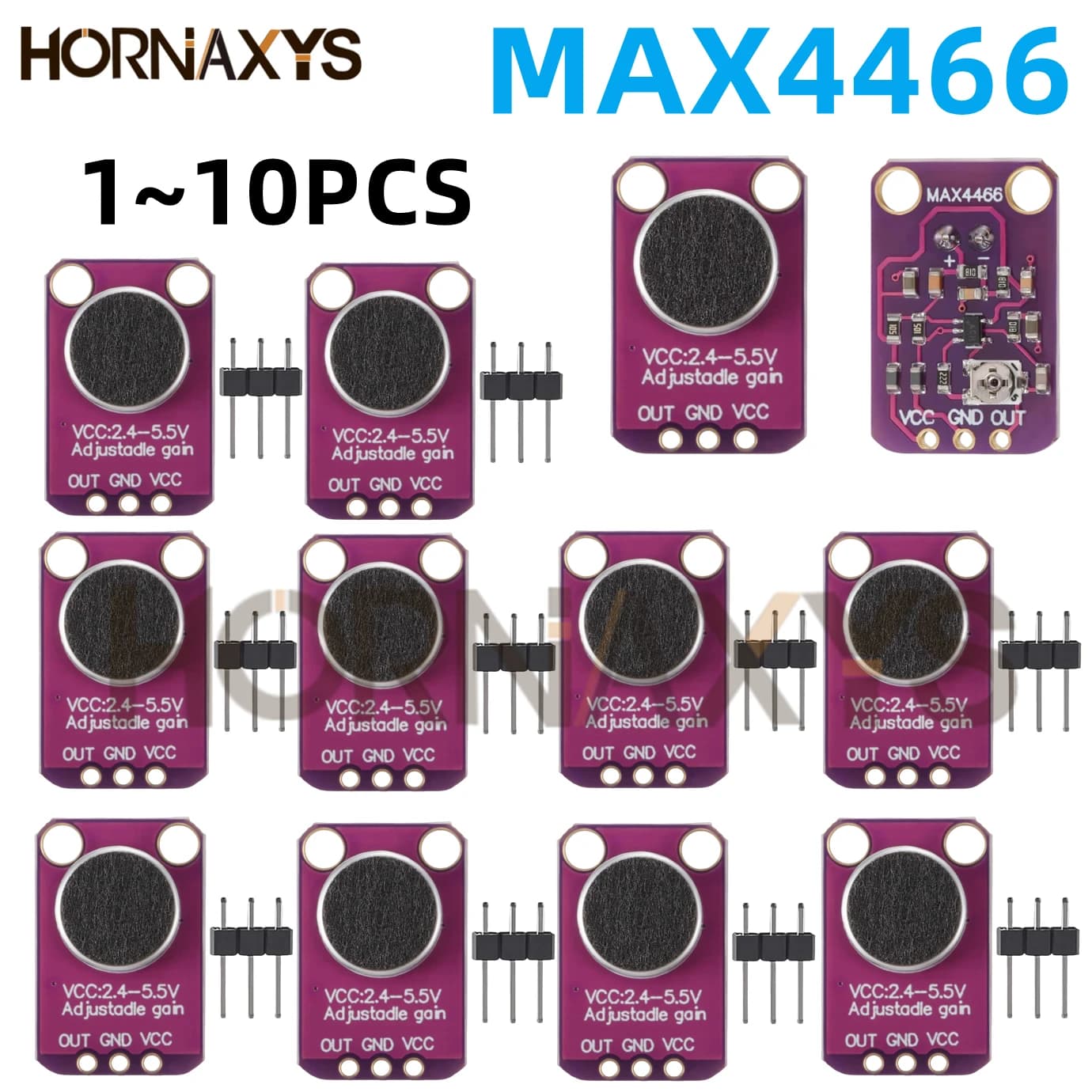 1-10PCS GY-MAX4466 Electret Microphone Amplifier Module MAX4466 Adjustable Gain For Arduino