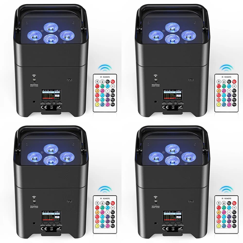 U'King 4PCS 6x18W 6 in 1 RGBAW+UV Par Light Wireless Remote Control LED Battery Light for Disco DJ Bar Party Concert Stage Light